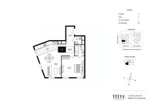 Планировка 1-комнатной квартиры в Titul на Серебрянической набережной