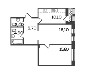 Планировка двухкомнатной квартиры в Twin House