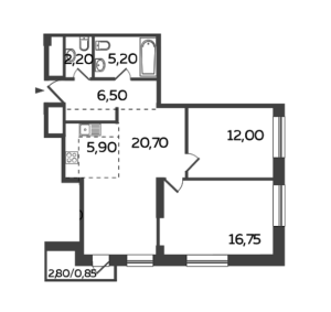 Планировка 3-комнатной квартиры в Twin House