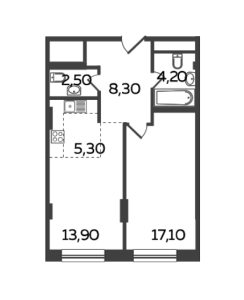 Планировка 2-комнатной квартиры в Twin House