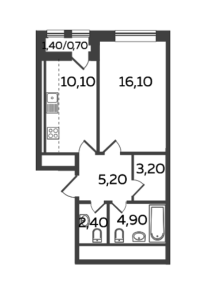 Планировка 1-комнатной квартиры в Twin House