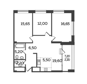 Планировка 4-комнатной квартиры в Twin House - тип 1