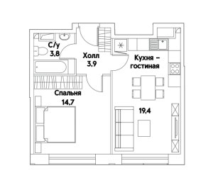 Планировка 1-комнатной квартиры в Fresh