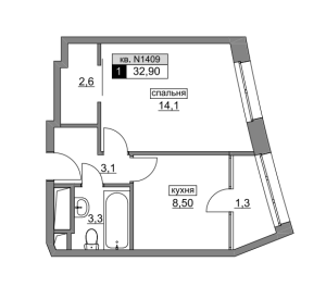 Планировка 1-комнатной квартиры в Румянцево-Парк