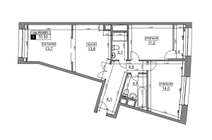 Планировка 3-комнатной квартиры в Румянцево-Парк
