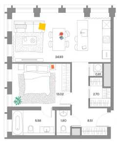 Планировка 1-комнатной квартиры в Lucky
