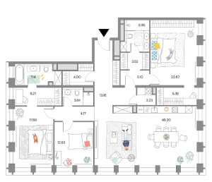 Планировка 3-комнатной квартиры в Lucky