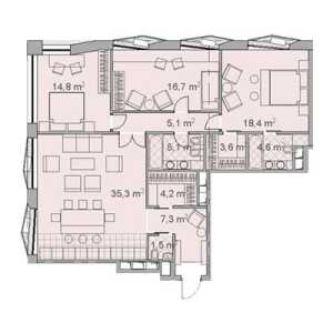 Планировка 3-комнатной квартиры в Maison Rouge