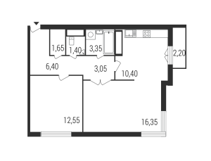 Планировка 2-комнатной квартиры в Квартал на Никулинской
