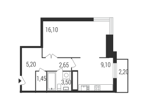 Планировка 1-комнатной квартиры в Квартал на Никулинской