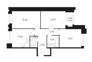 Планировка 3-комнатной квартиры в Преображение