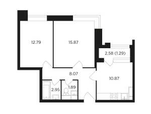 Планировка 2-комнатной квартиры в Преображение