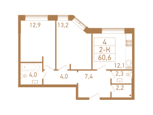 Планировка 2-комнатной квартиры в Городские резиденции Spires