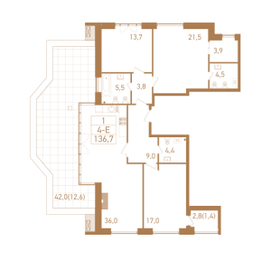 Планировка 4-комнатной квартиры в Городские резиденции Spires - тип 2