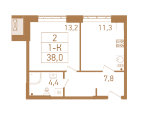 Планировка 1-комнатной квартиры в Городские резиденции Spires