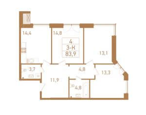Планировка 3-комнатной квартиры в Городские резиденции Spires
