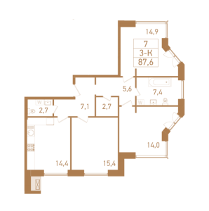 Планировка трехкомнатной квартиры в Городские резиденции Spires