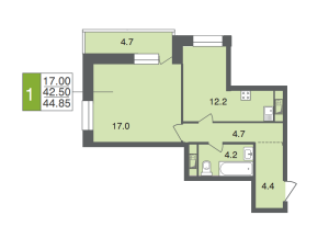 Планировка 1-комнатной квартиры в Малаховский квартал