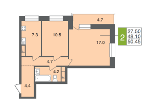 Планировка 2-комнатной квартиры в Малаховский квартал