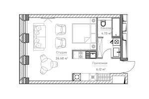 Планировка 1-комнатной квартиры в Mitte