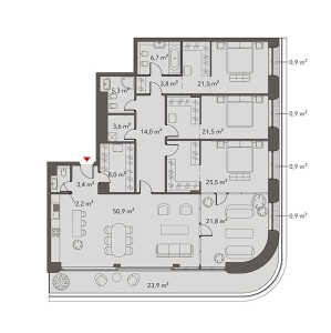 Планировка 3-комнатной квартиры в Magnum