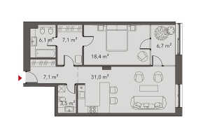 Планировка 1-комнатной квартиры в Magnum