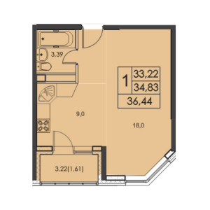 Планировка 1-комнатной квартиры в Квартал 3