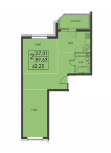 Планировка двухкомнатной квартиры в Квартал 3