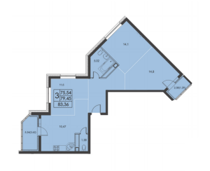 Планировка 3-комнатной квартиры в Квартал 3