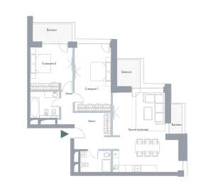 Планировка 2-комнатной квартиры в Hill 8