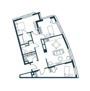 Планировка 3-комнатной квартиры в Aquatoria