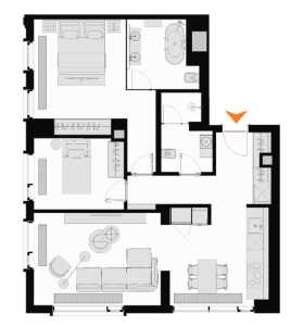 Планировка 3-комнатной квартиры в Поклонная 9