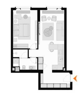 Планировка 1-комнатной квартиры в Поклонная 9