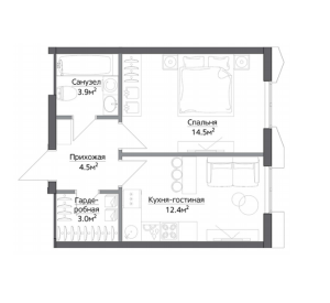 Планировка 1-комнатной квартиры в Discovery