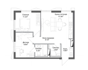 Планировка 2-комнатной квартиры в Discovery