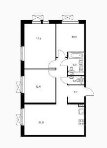 Планировка 3-комнатной квартиры в Молодогвардейская 36
