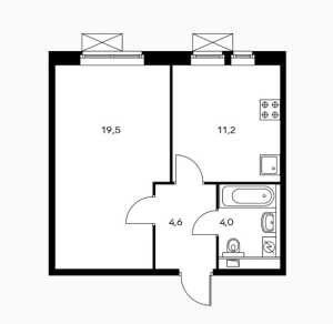 Планировка 1-комнатной квартиры в Молодогвардейская 36