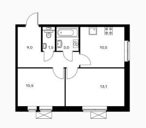 Планировка 2-комнатной квартиры в Молодогвардейская 36
