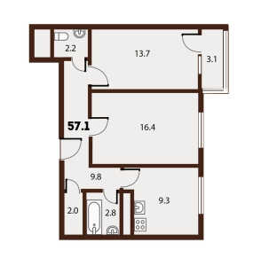 Планировка 2-комнатной квартиры в Forest
