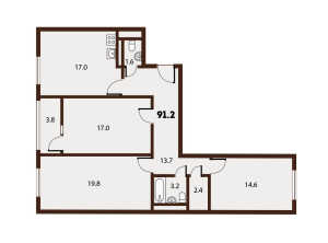 Планировка 3-комнатной квартиры в Forest