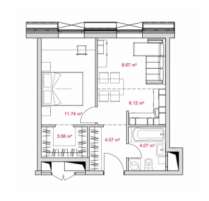Планировка 1-комнатной квартиры в D1