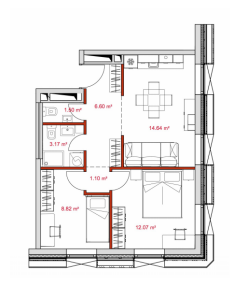 Планировка 2-комнатной квартиры в D1