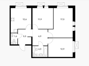 Планировка трехкомнатной квартиры в Ильменский 17