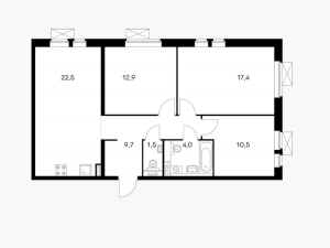 Планировка 3-комнатной квартиры в Ильменский 17