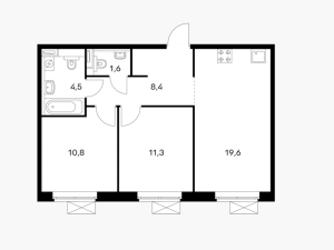 Планировка 2-комнатной квартиры в Ильменский 17