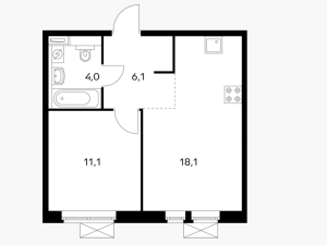 Планировка 1-комнатной квартиры в Ильменский 17