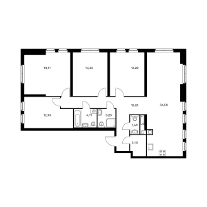 Планировка 4-комнатной квартиры в Измайловский 11 - тип 1