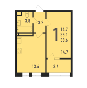 Планировка 1-комнатной квартиры в Ивантеевка 2020