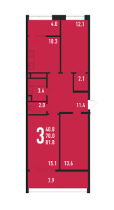 Планировка 3-комнатной квартиры в Ивантеевка 2020