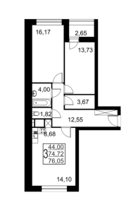 Планировка 3-комнатной квартиры в Речной